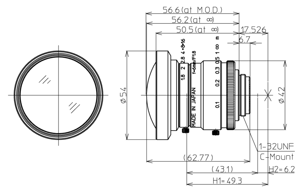 Navitar NMV-6M1 technical drawing
